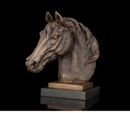 Vintage Crafts Arts Atlie Factory Bronze Sculpture Horse Head Figurine Animal Buste Statue Marble Brass Horse Statues Cadeaux Souveni4643474