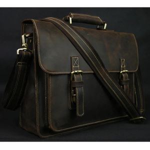 Vintage Crazy Horse Lederen Mannen Aktetas 15 Laptoptas Werk Zakelijke Schouder Messenger Mannelijke Tote Handtas M088 240308