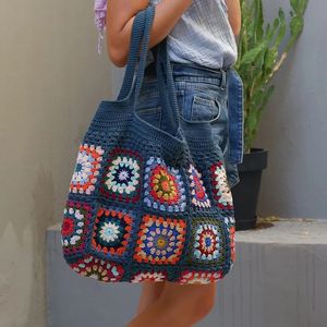 Vintage haak omma's schoudertas Vrouwen boho chic hippie handtassen gebreide handgemaakte geweven grote shopper portemonnees schattig 240328