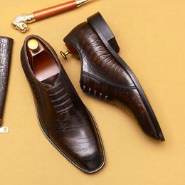 Vintage Krokodil Muster Herren Kleid Echtes Leder Sommer Designer Qualität Hochzeit Business Oxfords Schuhe Mann