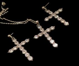 Conjunto de pendientes y collar con Cruz Vintage para mujer, aretes cruzados con borlas, pendientes de diseñador de diamantes, colgantes, conjuntos de joyería de lujo 8797814