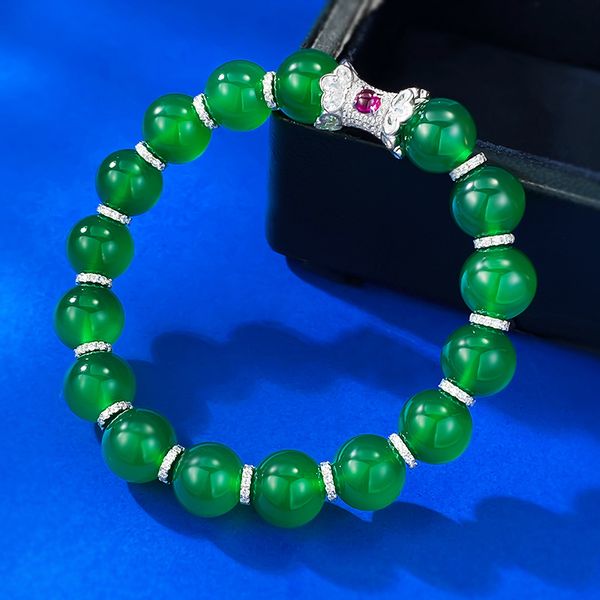 Brazalete de diamantes de Jade con corona Vintage, pulseras de boda de Plata de Ley 925 100% auténtica para mujeres y hombres, regalo de joyería de compromiso