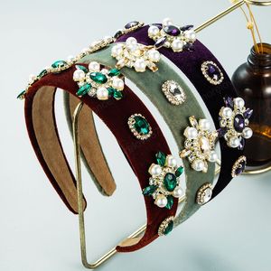 Vintage cristal fleur bandeau de luxe grande Imitation perle perlé bandeau femme fête cheveux accessoire couronnes