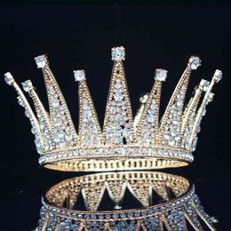 Vintage Crystal Queen King Bridal Tiara Crown Bruid Headpiece Bruiloft Haar Sieraden Accessoires Dames Pageant Prom Haar Ornamenten AA220323
