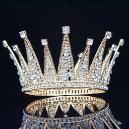 Vintage Crystal Queen King Tiara nuziale Corona Copricapo da sposa Accessori per gioielli per capelli da sposa Accessori per capelli da spettacolo per donne 240102