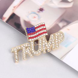 Vintage Crystal Trump broche pins Diamond broches zinklegering Amerikaanse Amerikaanse vlaggen Pin Badge