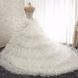 Vestidos de novia de cristal Vintage 2020 escote con forma de corazón con pedrería volantes encaje vestidos de novia con apliques Vestido de novia Vestido de noiva261v