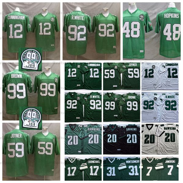 Vintage 12 Randall Cunningham 59 Seth Joyner 92 Maillots de football Reggie White 99 Jerome Brown 20 Brian Dawkins 48 Maillot Wes Hopkins Jaworski Carmichael Montgomery