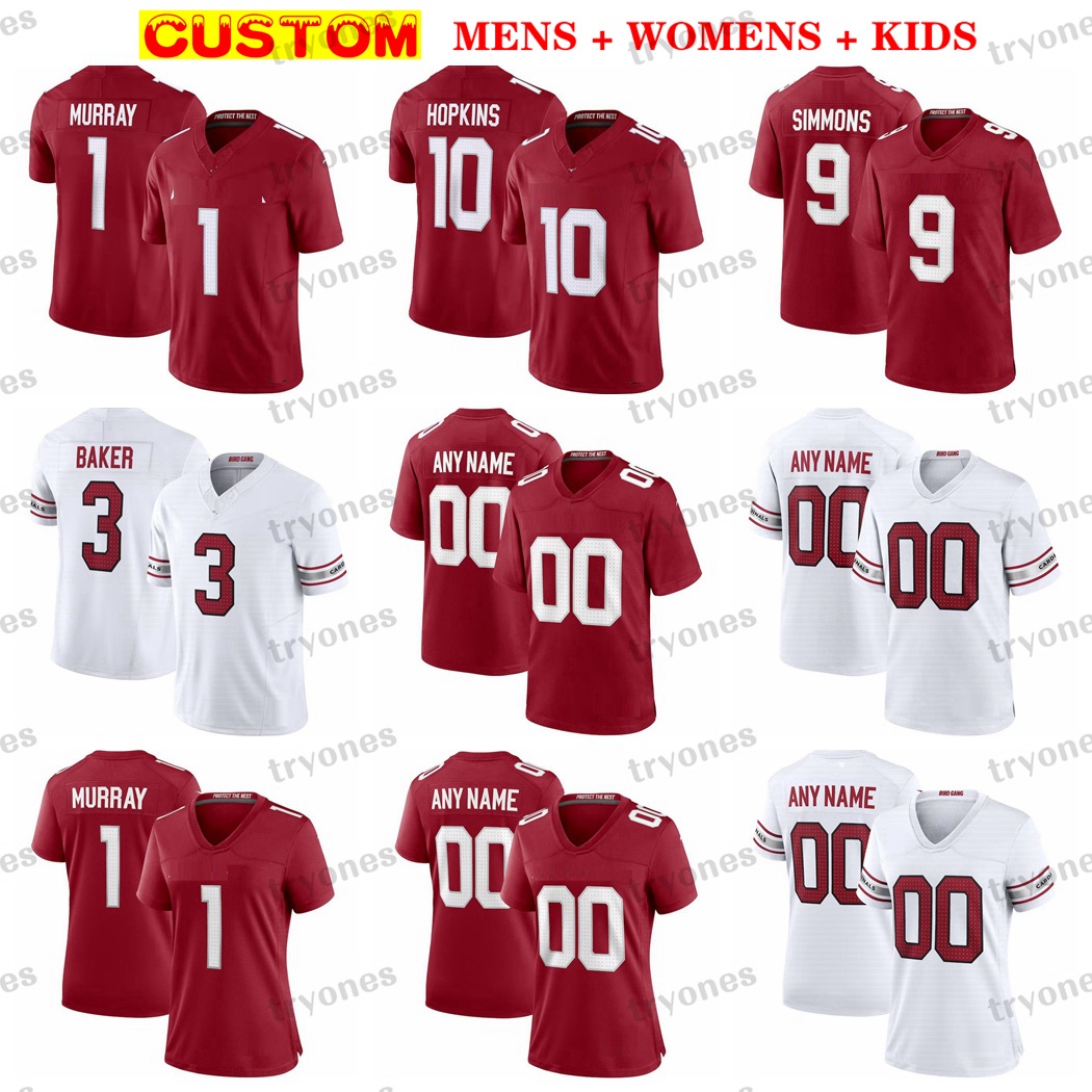 Custom 2023 Camisetas de fútbol para hombre Niños Mujeres 1 Kyler Murray DeAndre Hopkins Marquise Brown Baker Zach Ertz Conner Isaiah Simmons Hernandez Paris Johnson Jr. Tillman