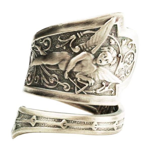 Anillo de Cupido Vintage Ángel música cuchara ajustable anillos para hombres mujeres aniversario conmemorar dedo joyería regalo