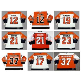 Jersey de hockey personalizado vintage 12 SIMON GAGNE 19 MIKAEL RENBERG 21 DAVE BROWN 23 ILKKA SINISALO 37 ERIC DESJARDINS 17 CRAIG BERUBE Naranja