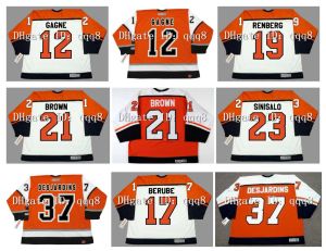 Maillot de hockey personnalisé vintage 12 SIMON GAGNE 19 MIKAEL RENBERG 21 DAVE BROWN 23 ILKKA SINISALO 37 ERIC DESJARDINS 17 CRAIG BERUBE Orange Whit