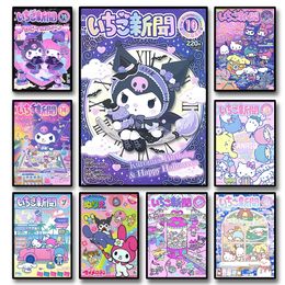 Vintage schattige Japanse anime kawaii schilderijen poster kulomie canvas schilderen printmaking muur kunst woonkamer decoratie meisje slaapkamer geschenken woo