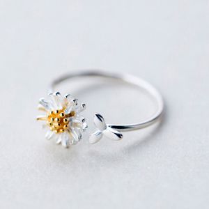 Vintage Daisy Flower Ring voor Vrouwen Koreaanse Stijl Draaibaar Verstelbare Openingsvinger Ringen Bruid Bruiloft Engagement Statement Sieraden GIF