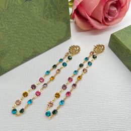 Vintage Dangle Double Letter Tassel Pendientes Multicolor Crystal Ear Studs Daisy Flower Long Earring cuelga para mujer Moda Simple Jewelry Gift CGUE5 --06