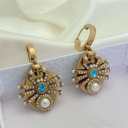 Vintage Dangle perle gemme pendentif boucles d'oreilles araignée 18K plaqué or de haute qualité célébrité femme femmes oreille studs335a