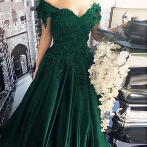 Vintage Dark Green Formal Avondjurken Off Shoulder 2021 A Line Arabische Dubai Prom Party Jurken Korte Mouw Turkije Moslim SPECIALE OVERLEG