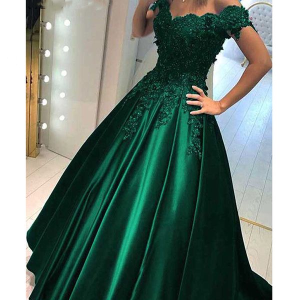 Vintage vert foncé robes de soirée formelles épaule dénudée 2022 une ligne arabe Dubaï robes de soirée de bal à manches courtes grande taille Turquie musulmane robe d'occasion spéciale