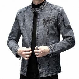 Chaquetas de mezclilla vintage Ropa para hombres Slim Fit Sólido Casual Jeans para hombre Abrigo Fi Stand Ropa para hombres Negro Azul Casaca Hombre y5wZ #