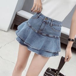 Vintage Denim Mini Rokken Vrouwen Zomer Sexy Effen Kleur Baljurk Jeans Vrouwelijke Casual Pocket Slim Aline 240112