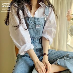 Vintage denim overalls vrouwen zomer Koreaanse stijl broek losse wide been jumpsuits casual alle match plus size dames jeans 220719