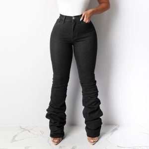 Vintage Denim grande taille jean pour femmes Denim taille haute solide jean taille élastique poches jean pour femmes adolescente