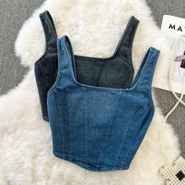 Tanks de denim vintage Camis pour femmes tout-puissant sans manche à manches sans manches épissées Femme Corset Crops Elegant Chic Tank Camisoles 240407