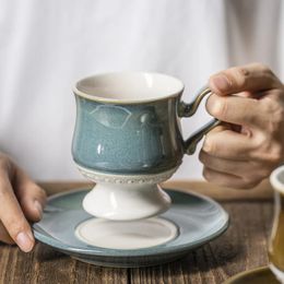 Vintage Design Keramische Latte Kop Met Schotel Koffiemok Platte Plaat Theekopje Britse Afternoon Tea Set Vaatwasmachinebestendig 260ml 240113