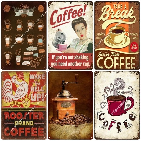 Vintage Design Café Métal Peinture Mur Art Signe Plaque Décoration Murale Café Bar Affiche Rétro Cuisine Salle Décor Plaque 20 cm x 30 cm Woo