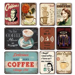 Vintage Design Coffee Coffee Tin Metal Wall Art Bord Tinplate Wall Decoration Coffee Bar Metalen teken Retro Cafe Keukenkamer Decor Plaat 30x20cm W03