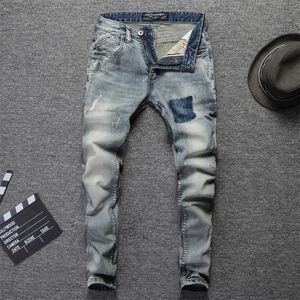 Los hombres de moda de diseño de la vendimia Jeans Stretch Slim Fit pantalones de mezclilla de algodón elástico de alta calidad Jeans clásicos para hombres Jeans rasgados T200614