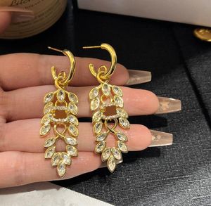 Vintage Designer 18K Gold Pating oorbellen High End Brand Dubbele letter Earring Geometrie Wheat Ear Stud Crystal Rhinestone Wedding Gifts Sieraden Accessoires