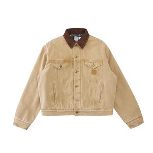 Vintage Designer Jacket Men Jacket Hoge kwaliteit Single item Flip kraag verdikt pluche denim canvas Casual Oversize Men Coats Winddicht Warm buitenjas
