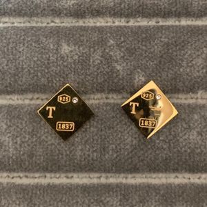 Vintage designer origineel merk vierkante T diamanten stud 316L roestvrij staal 18k goud zilver roos dames letter logo graveren liefde oorbellen meisjes bruiloft sieraden