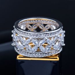 Vintage Designer Ring AAA CZ Bruid Bruiloft Bloem Koper Maat 6-9 Luxe Sieraden Designer Full White Cubic Zirconia Silver Engagement Rings Party For Women Gift