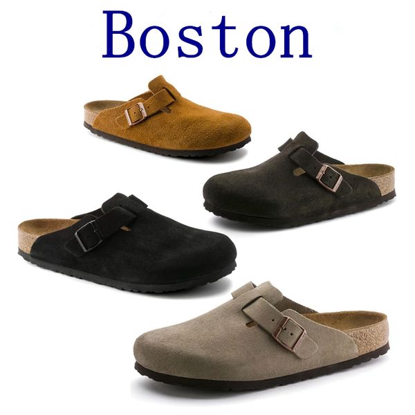 Diseñador vintage deslizadores zapato birkinstocks bostons zuecos celtas verano sandalia gamuza corcho zapatillas planas cuero diapositiva de lujo para mujer para hombre sandalia de playa zapatos casuales