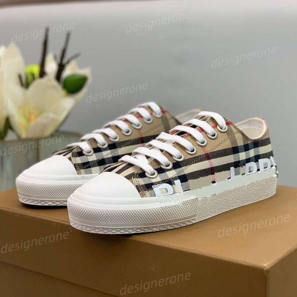 Designers Vintage Imprimer Check Baskets Femmes Hommes Sneaker Bicolore Coton Gabardine Appartements Imprimé Lettrage Plaid Baskets En Cuir De Veau Bio-sourcé Chaussures De Fond En Caoutchouc