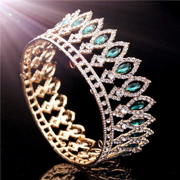 Diadema Vintage Queen King Tiara Crown Green Women Head Piece Nupcial Tiaras y coronas Wedding Hair Jewelry Accessories X0726