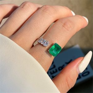 Anillos de esmeralda de diamante vintage diseñador para mujer joyería de plata de ley 925 circonita verde 5A anillo de amor de lujo mujer traje diario caja de regalo apertura ajustable