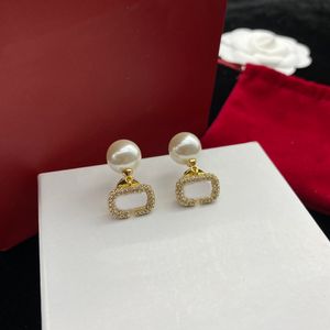 Vintage diamant parel oorbellen dames letters ontwerper studs gouden strass eardrops met doos
