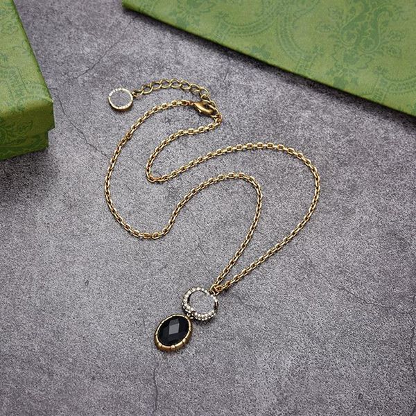 Vintage Diamond Pendant Necklaces Double Letter Rhinestone Necklace Women Metal Chain Pendants Jewelry With Gift Box286O