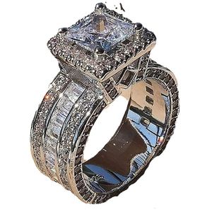Bague en diamant Vintage en argent Sterling, coupe princesse, pierre CZ, bague de fiançailles pour hommes et femmes, bijoux cadeau