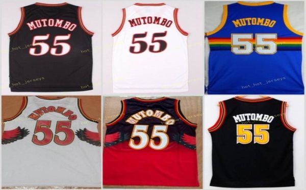 Vintage dikembe 55 mutombo jersey moda todos 1 camisa mutombo uniforme equipe vermelho azul branco preto costurado 7261015