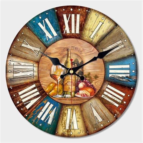 Plats vintage conception de grosses horloges murales créatives silencieuse maison Cafe Kitchen Clocks Montres décor rétro Art Y200109