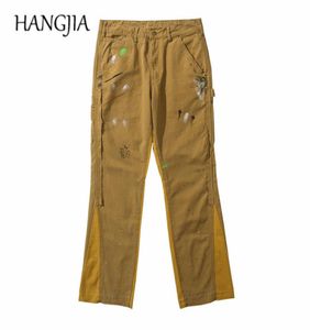 Vintage en détresse peinte flare pantalon denim hommes Urban streetwear patchwork jeans hip hop splash ink graffiti micro pantalon évasé 27226815