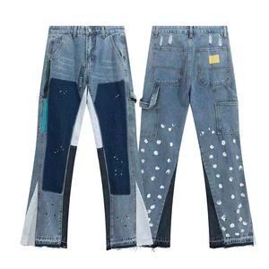 Vintage desgastado Splash Ink Flare Jeans para hombre Streetwear Patchwork Hip Hop Graffiti Heavy Wash Blue Slim Fit Denim Pantalones de chándal para mujer joggers men Sweat Pants