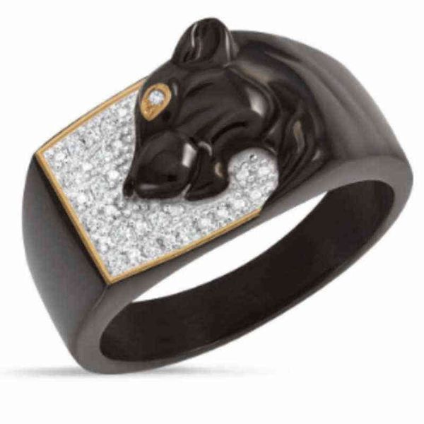 Bague Vintage dominatrice panthère noire, anneau Totem léopard incrusté de cristal complet pour femmes et hommes, cadeau de fête, bijoux Viking