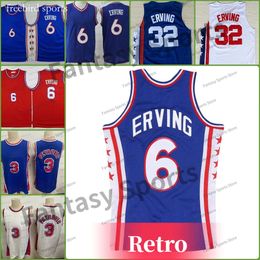 Vintage DR J 6 Jerseys Throwback Julius 32 Erving Basketball Jerseyss Red Blue White Men Ed camisas Classic