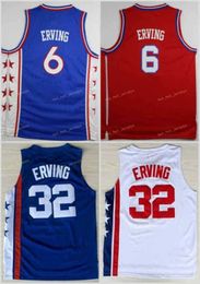 Vintage Dr J Julius 6 Erving Jersey Hommes Vente Throwback Julius 32 Erving Maillots Pour Les Fans De Sport Équipe Rouge Bleu Blanc Cousu