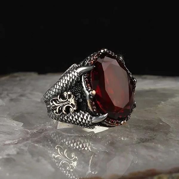 Vintage Dragon Claw Hombres Piedra preciosa roja natural Anillos de oro de 14 k para hombres Accesorios de aniversario de fiesta Cumpleaños Regalo de joyería de lujo de Navidad